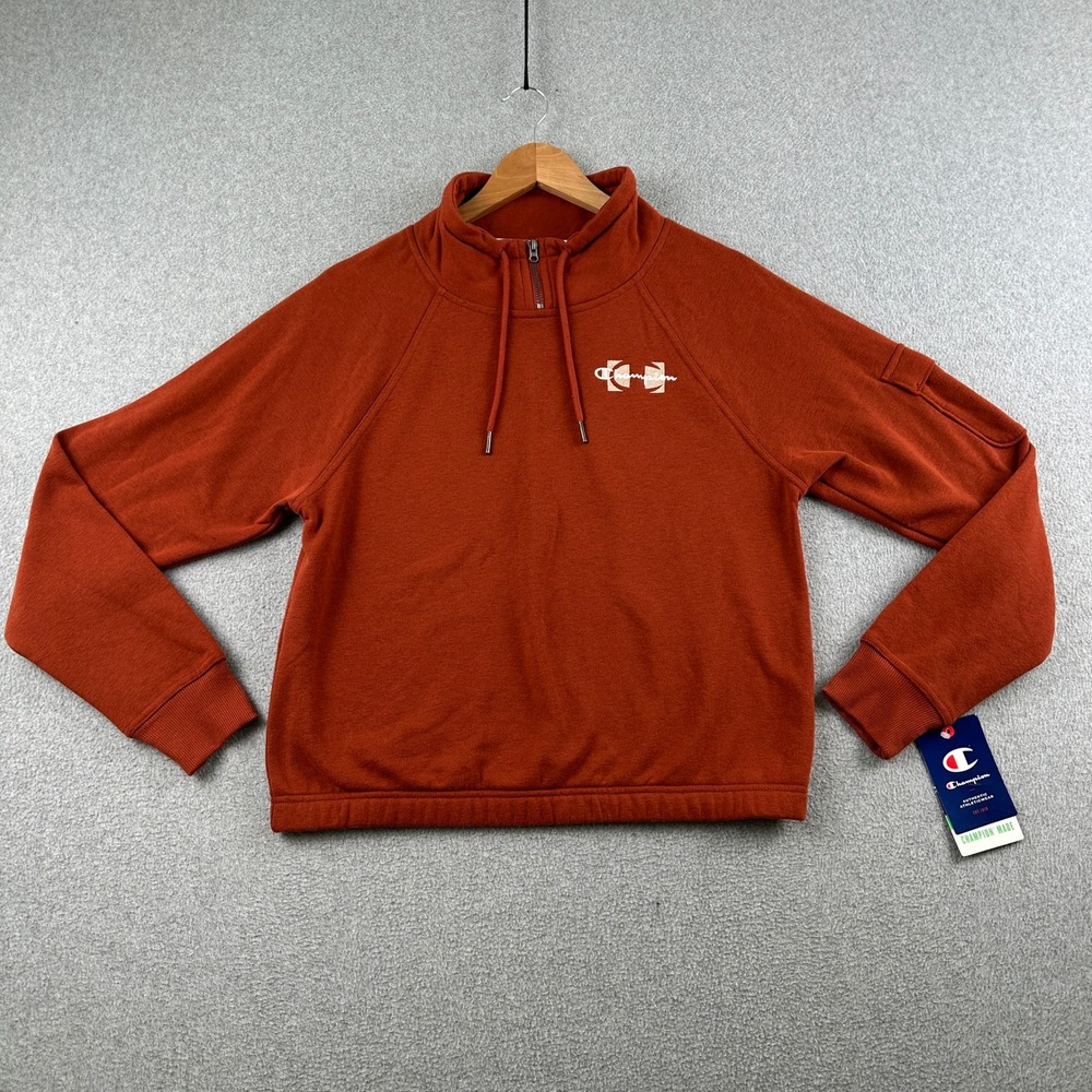 Champion Sweatshirt Womens Medium Orange Campus Eco Fleece Quarter Zip Pullover